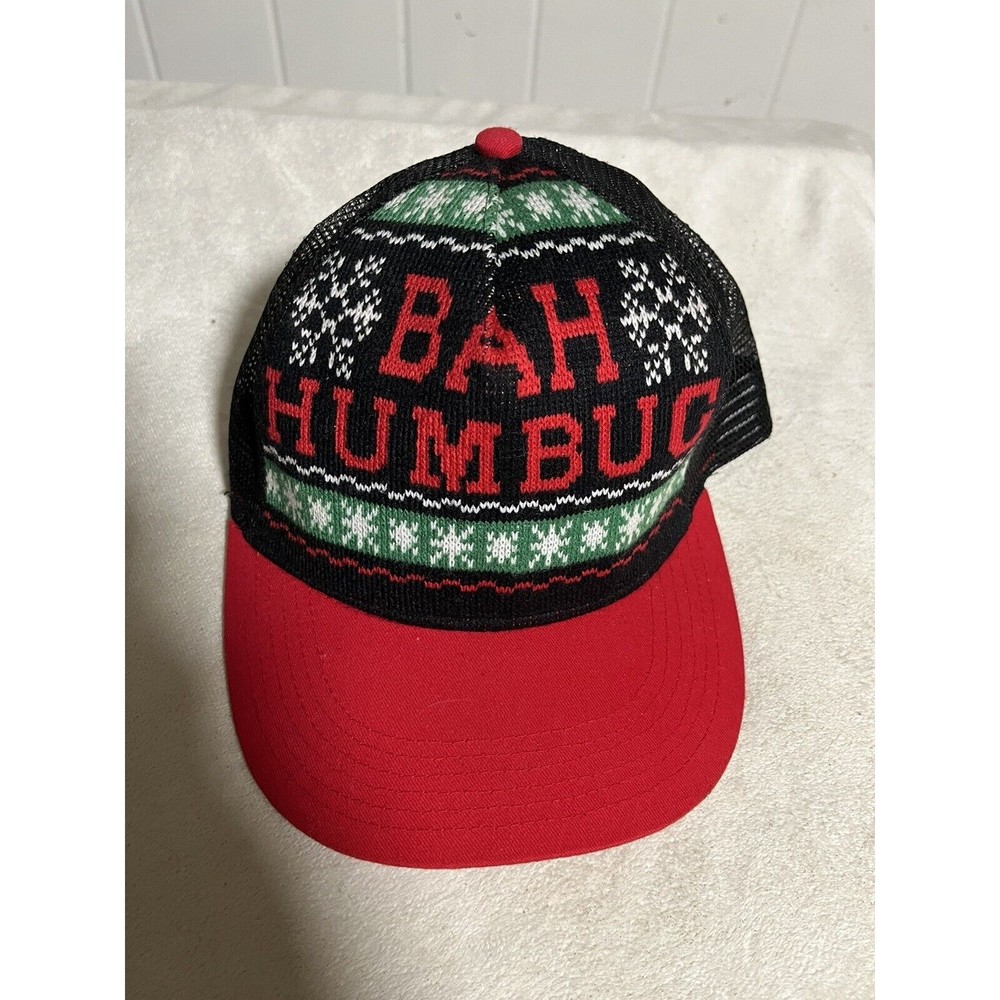Christmas Hat BAH HUMBUG Ugly Sweater Trucker Baseball Cap NEW Snap-Back Adjust